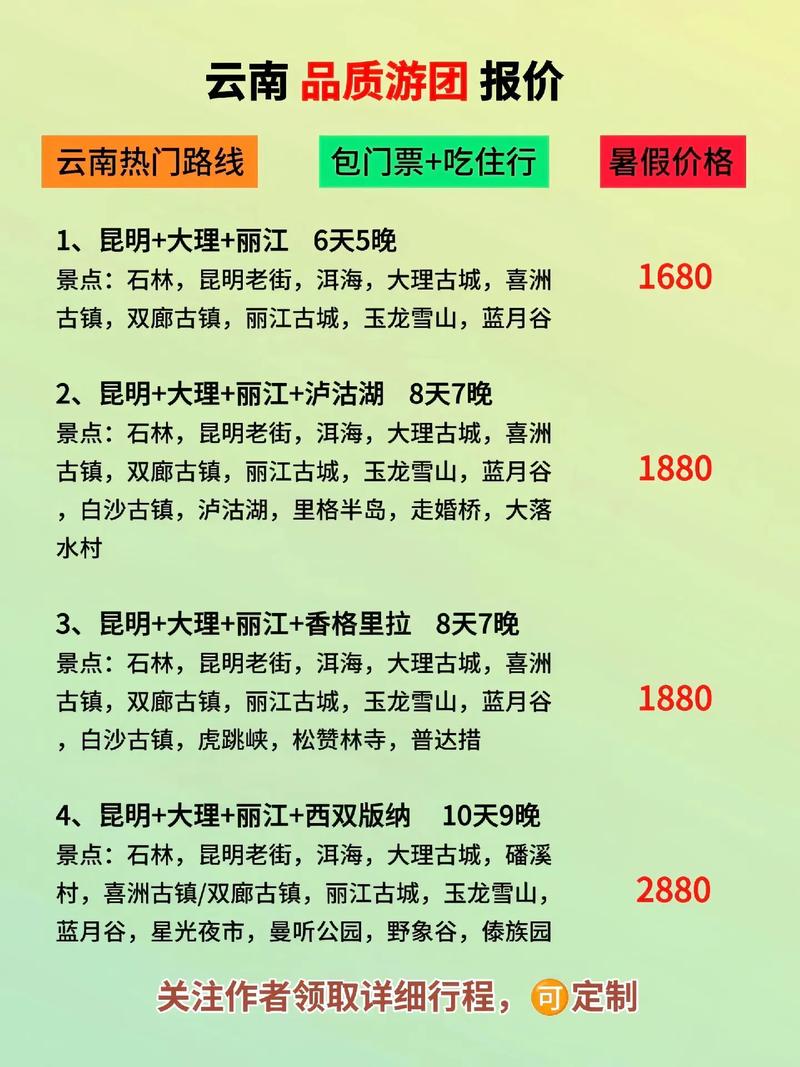 云南旅游團(tuán)報(bào)名價(jià)格表，云南旅游團(tuán)報(bào)名價(jià)格表全解析